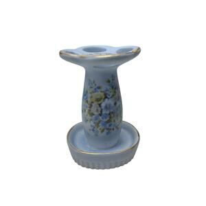 Vintage‎ Porcelain Toothbrush Holder Blue Floral Gold Trim Cottagecore Bath